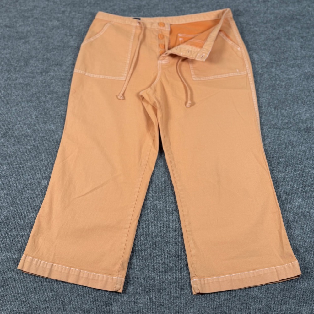 Lands‎ End 8P Cropped Pants Drawstring Waist Casual Button Fly Resortwear Travel